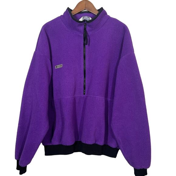 Vintage 90s Columbia Fleece Half Zip Pullover Purple Long Sleeve USA - XL - Picture 1 of 5